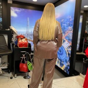 Brown Satin Two-Piece Set